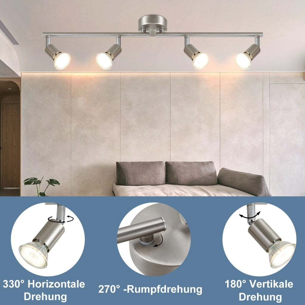 ZMH Faretto da soffitto 4 luci GU10 orientabili 330° moderni per salotto interni senza lampadina