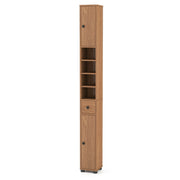 Armadio da bagno alto-Mobiletto da bagno slim con 1 cassetto di stoccaggio, Armadio da bagno 5 ripiani regolabili struttura antiscivolo Legno naturale