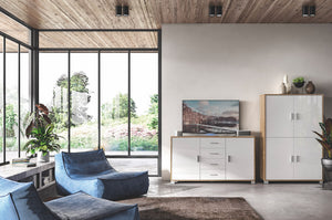 Mobile Multiuso 4 Ante 107x162x41 cm Olmo Chiaro/Bianco Lucido