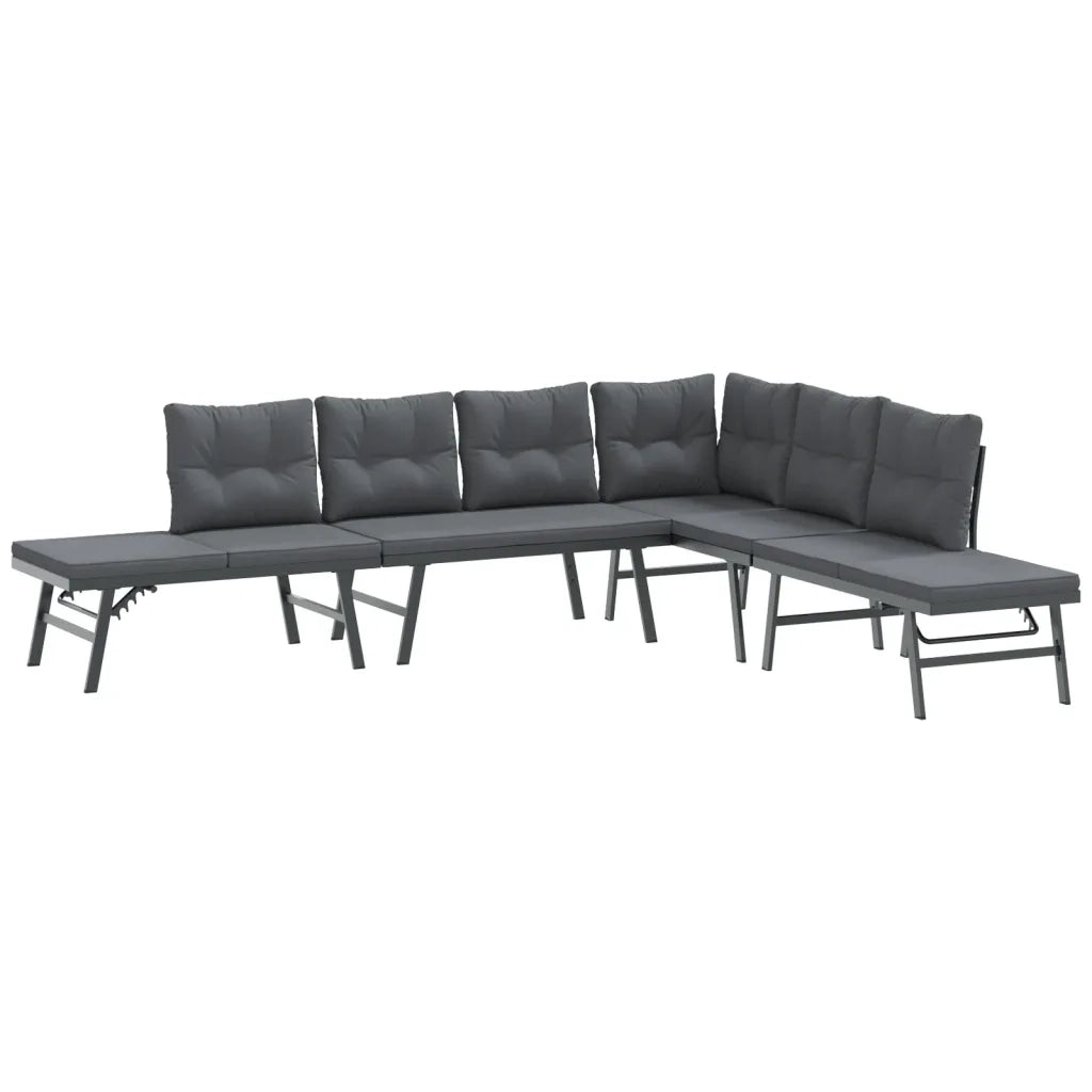 Set Panche Giardino Cuscini 4pz Nere Acciaio Verniciato Polvere 3283721