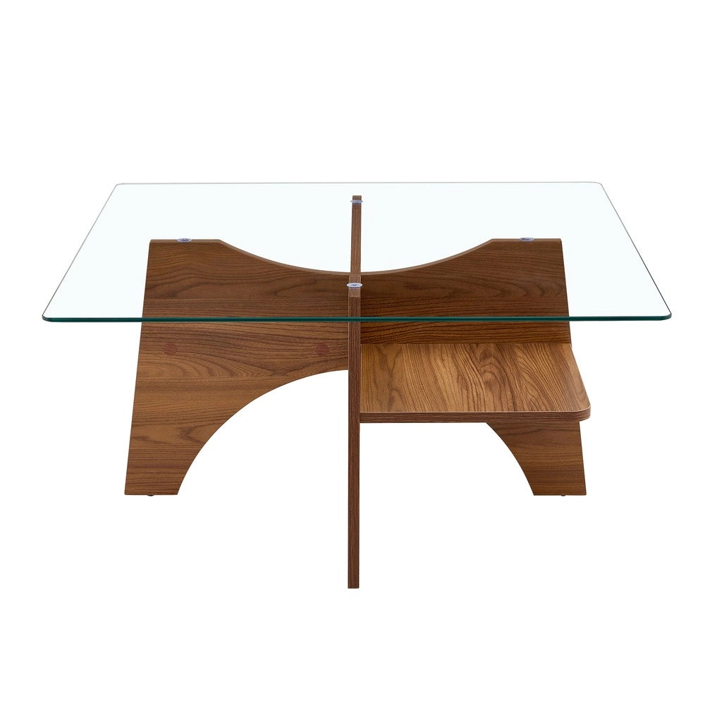 Tavolino da Caff¨¨ Quadrato ¨C MINIMAL ¨C Vetro Temperato e MDF Effetto Noce, 80x80 cm
