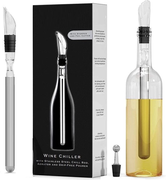 Accessori per vino | Acciaio inossidabile | Stantuffa per vino | Lampada per decantare | Tappo per versare | Set di regalo per vino | Raffreddatore per vino | 3-in-1 | Raffreddatore per bottiglia