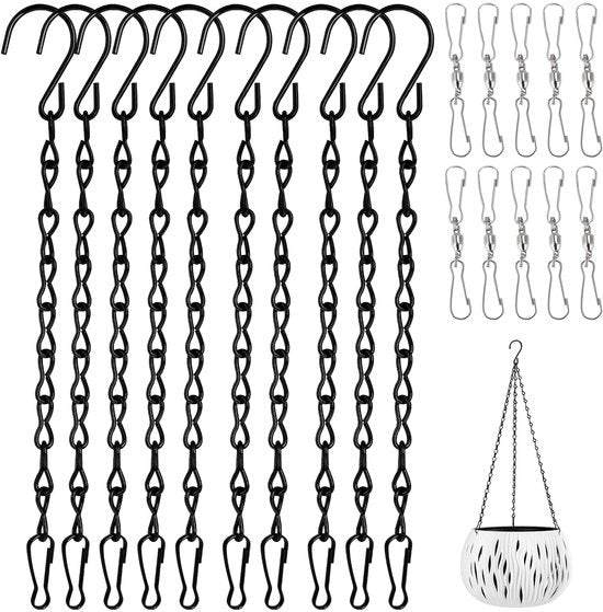 Set di catene per piante da 20 pezzi, 10 pezzi di catene metalliche da 24 cm per gabbie con 10 catene da 360 gradi rotative per l'appendage di nidi per uccelli e gong per vento