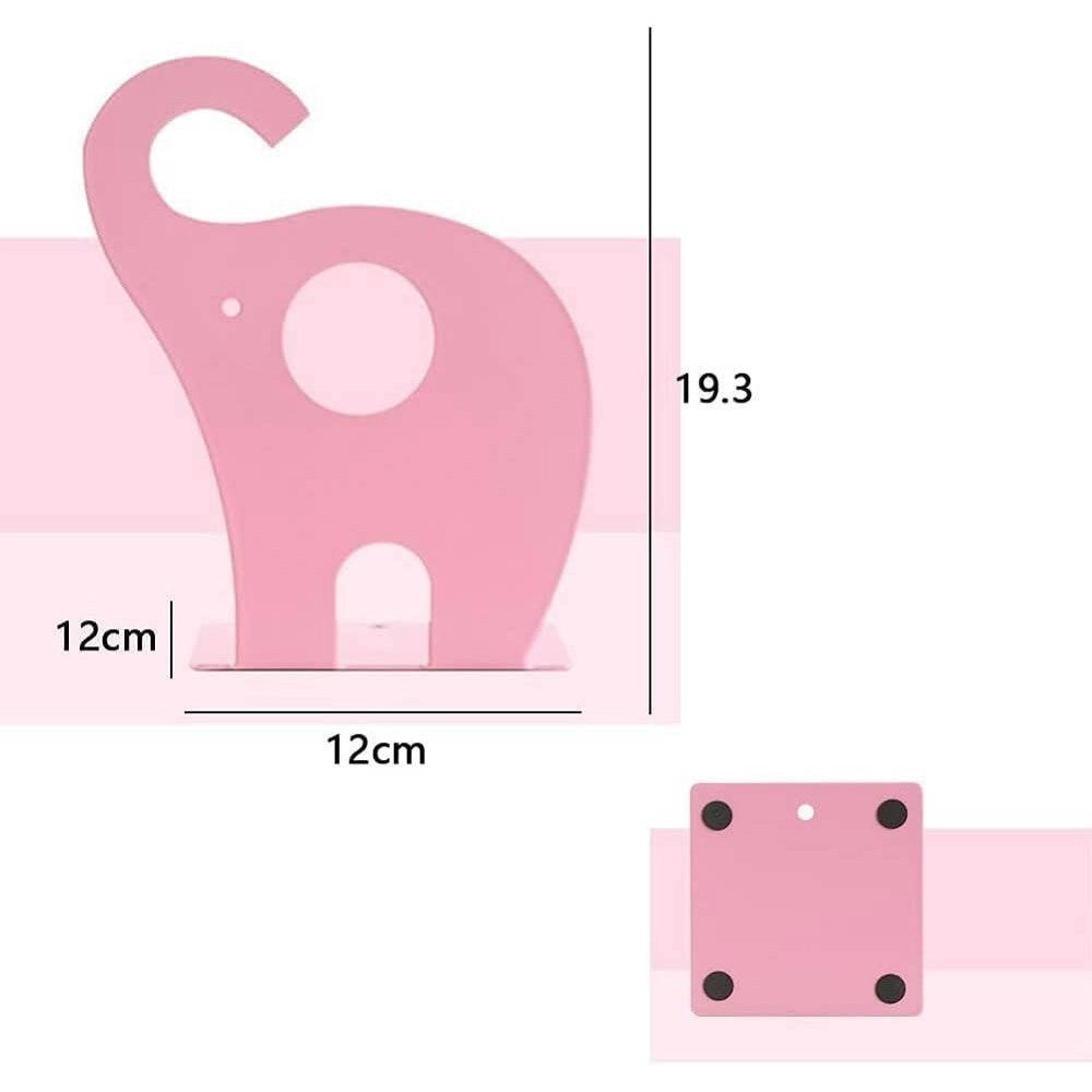 Trade Shop - Set 2 Pezzi Fermalibri Motivo Elefante In Ferro Per Bambini Libri Da 19 X 12 Cm -