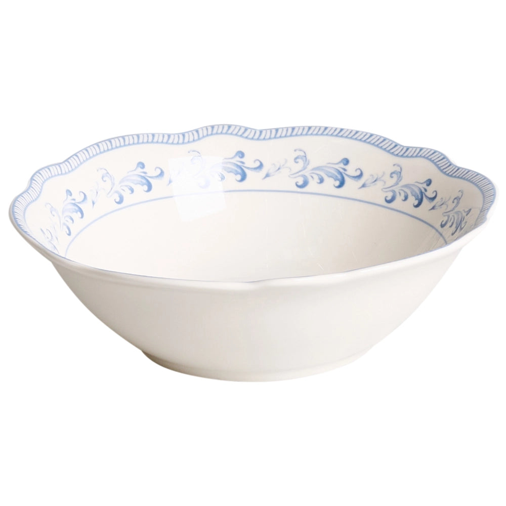 Set da 12 stoviglie in porcellana bianca e blu con finitura smaltata e motivo a foglie ciotole e piatti per cucina e sala da pranzo