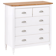 Credenza bianca a 5 cassetti con ripiano in legno in stile scandinavo