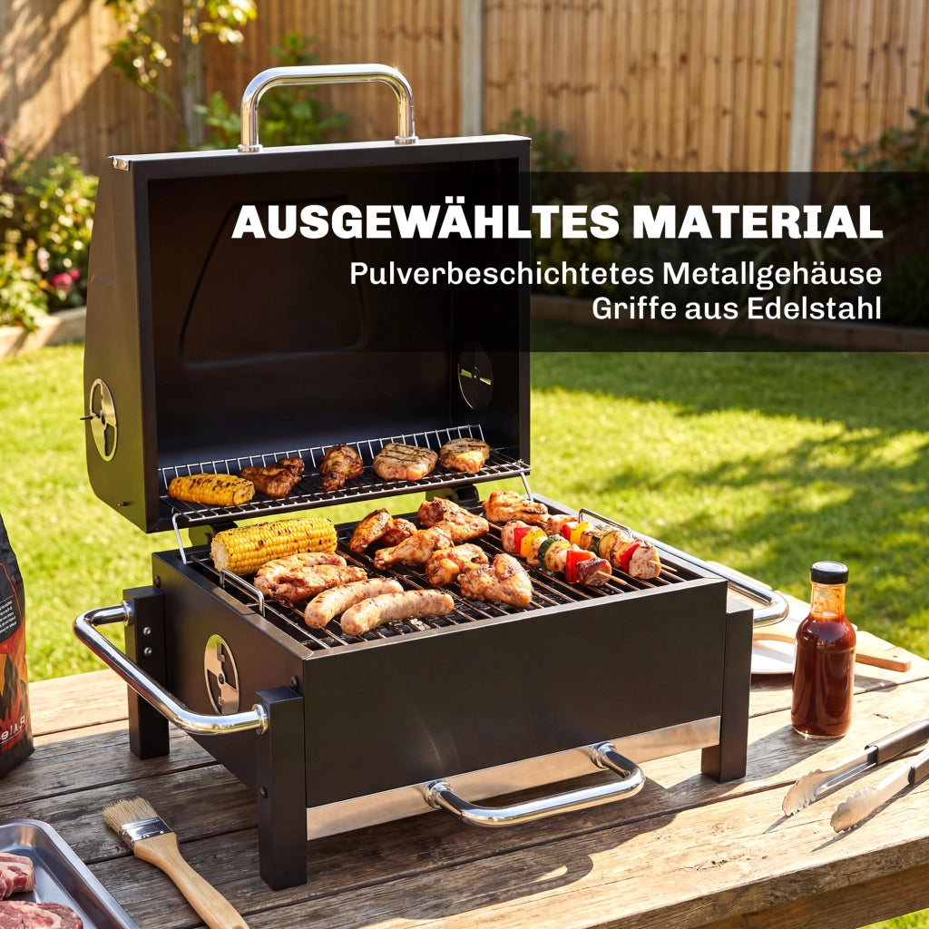 Barbecue a carbone portatile con coperchio ¨C zephmum ¨C grigio antracite 55x45x105 cm