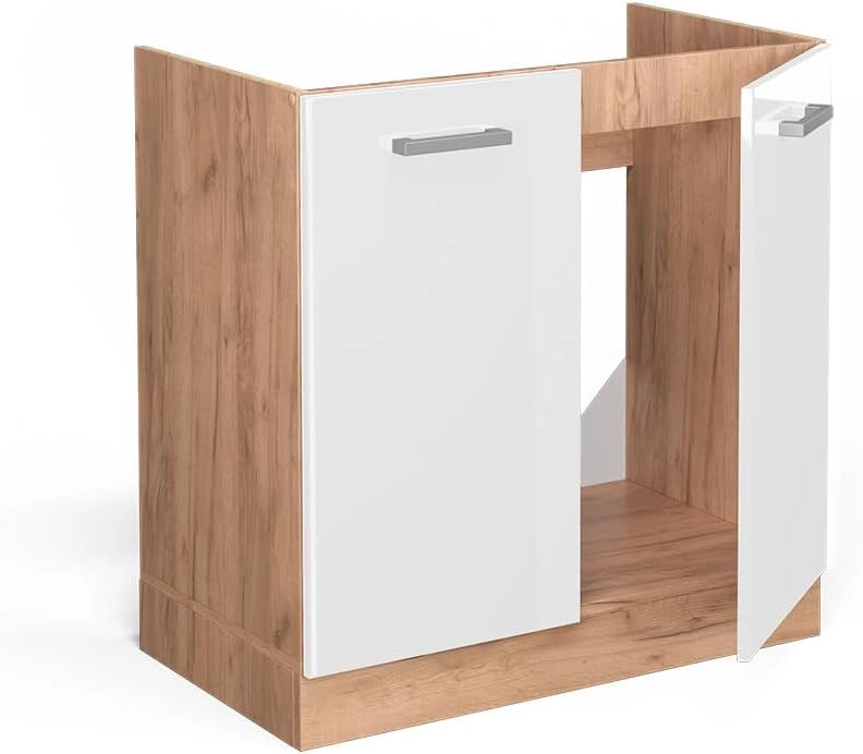 Mobile lavello cucina R-Line, Bianco lucido, 80 cm senza piano di lavoro, per la libera combinazione all'interno di sistemi cucina modulari