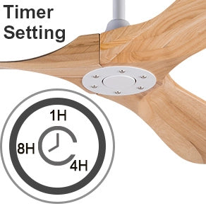 Ventilatore da soffitto in legno con telecomando; motore DC silenzioso; 6 velocità; bianco e naturale
