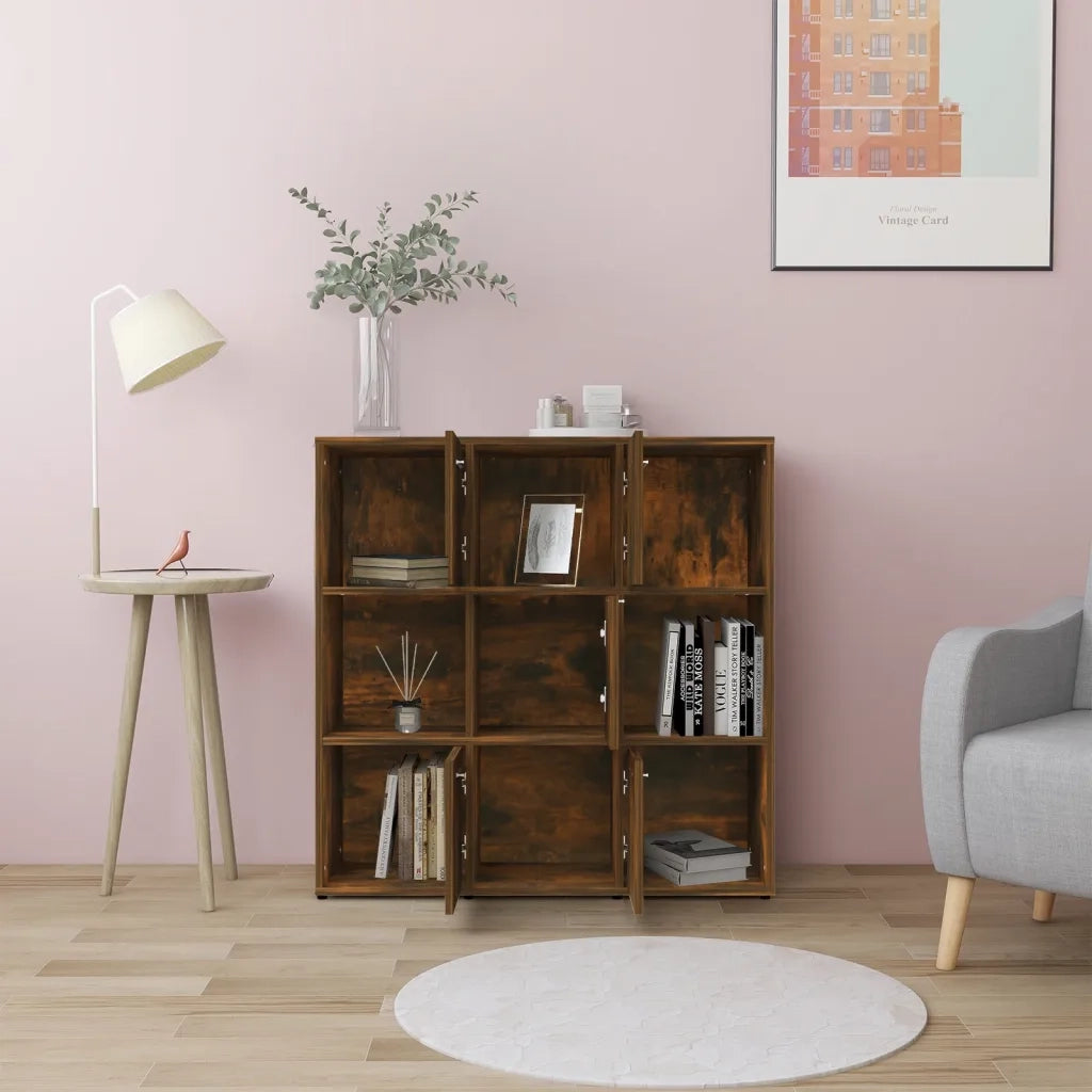 Libreria-Scaffale per Libri-Mobile di Stoccaggio Rovere Fumo 90x30x90 cm in Legno Multistrato