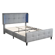 Letto Matrimoniale 140 x 200 cm - LED Regolabile e Testiera Regolabile - in Velluto - Grigio