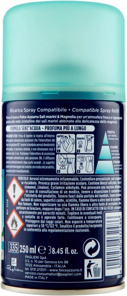 FELCE AZZURRA PROFUMATORE PER AMBIENTE AUTOMATICO RICARICA DA 250 ML FRAGRANZA SALI MARINI