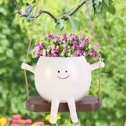 Vaso pendente con volto che si dondola, vaso di fiori carino con volto sorridente e dondolo, vaso di fiori con foro di drenaggio, vasi di piante in resina per decorazioni interne ed esterne