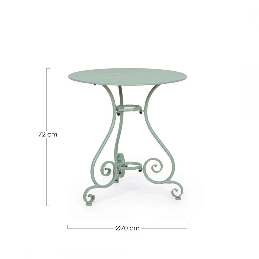 TAVOLO GIARDINO ESTERNO ACCIAIO TONDO VINTAGE VERDE FROSTY PER ESTERNO 70X72 CM