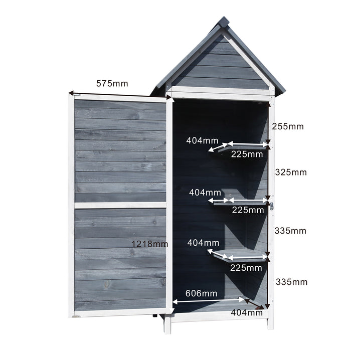 Armadio da giardino in legno grigio 77x53x179 cm Con porta a battente e tetto isolato con bitume