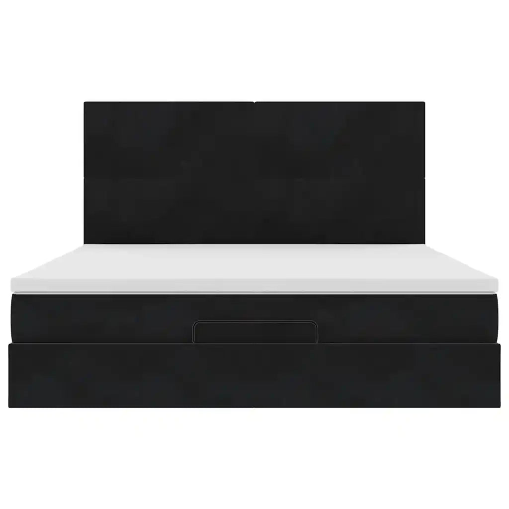 Struttura Letto Pouf con Materassi Nero 180x200 cm in Velluto 3313417