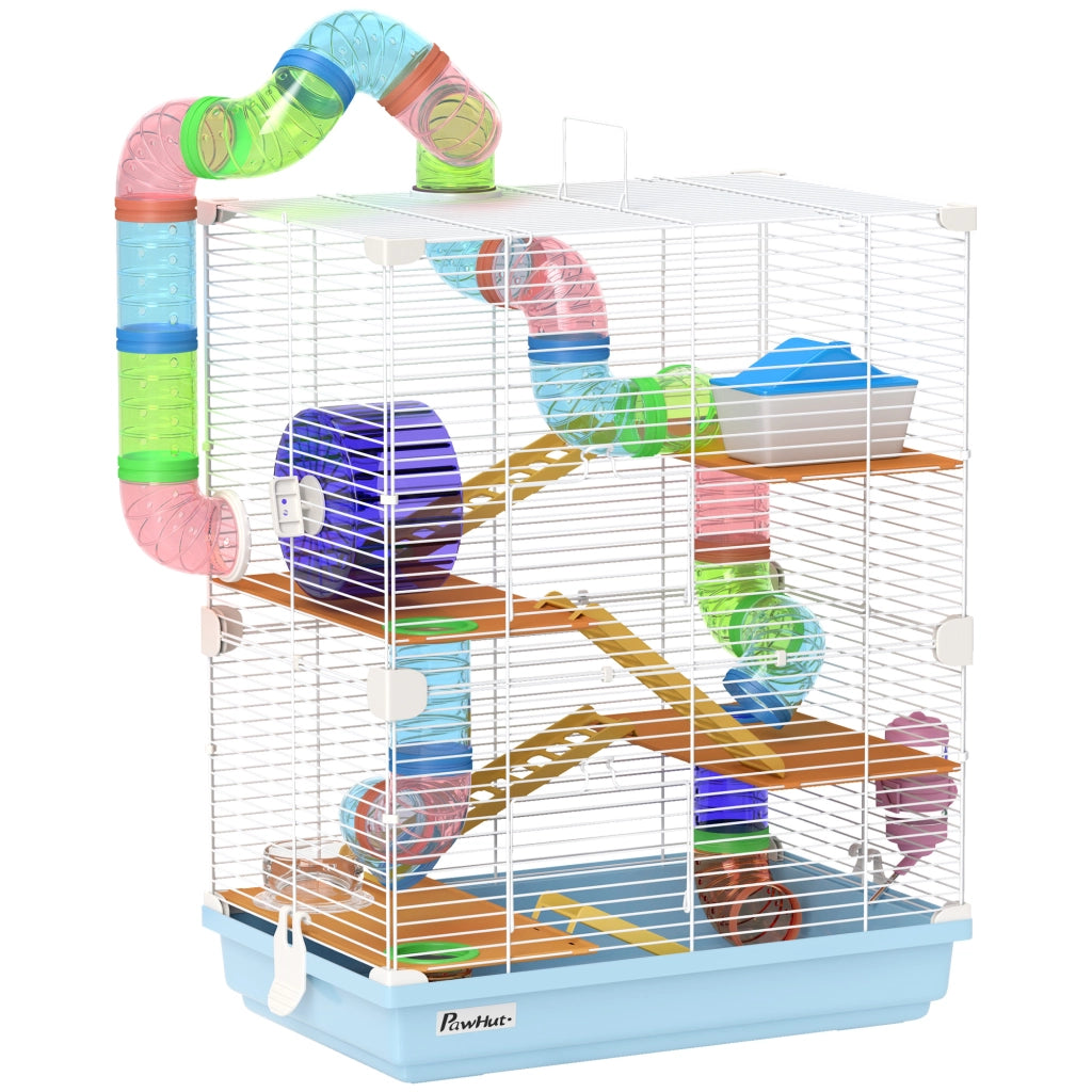 Gabbia per Criceti 5 Livelli con Tubi, Ruota, Scala e Casetta ¨C zephmum ¨C 46x30x58 cm