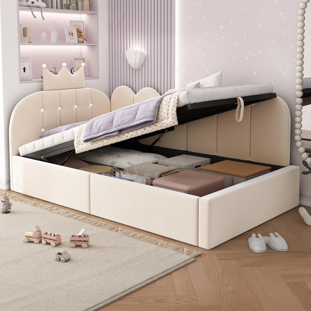 LETTO DAYBED 90x190 cm in velluto beige con rete idraulica e contenitore