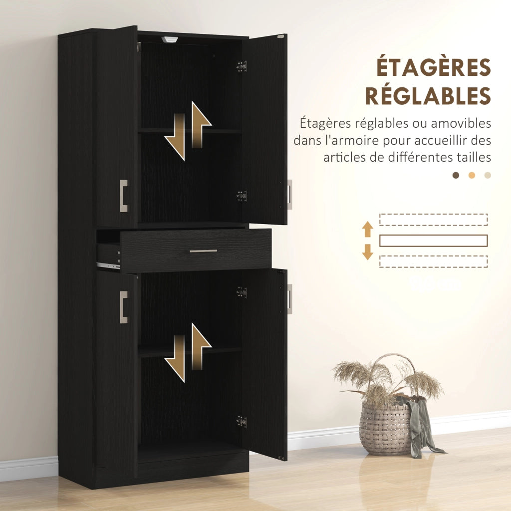 Armadio da cucina 4 ante 2 ripiani 1 cassetto centrale ¨C zephmum ¨C 180 cm nero