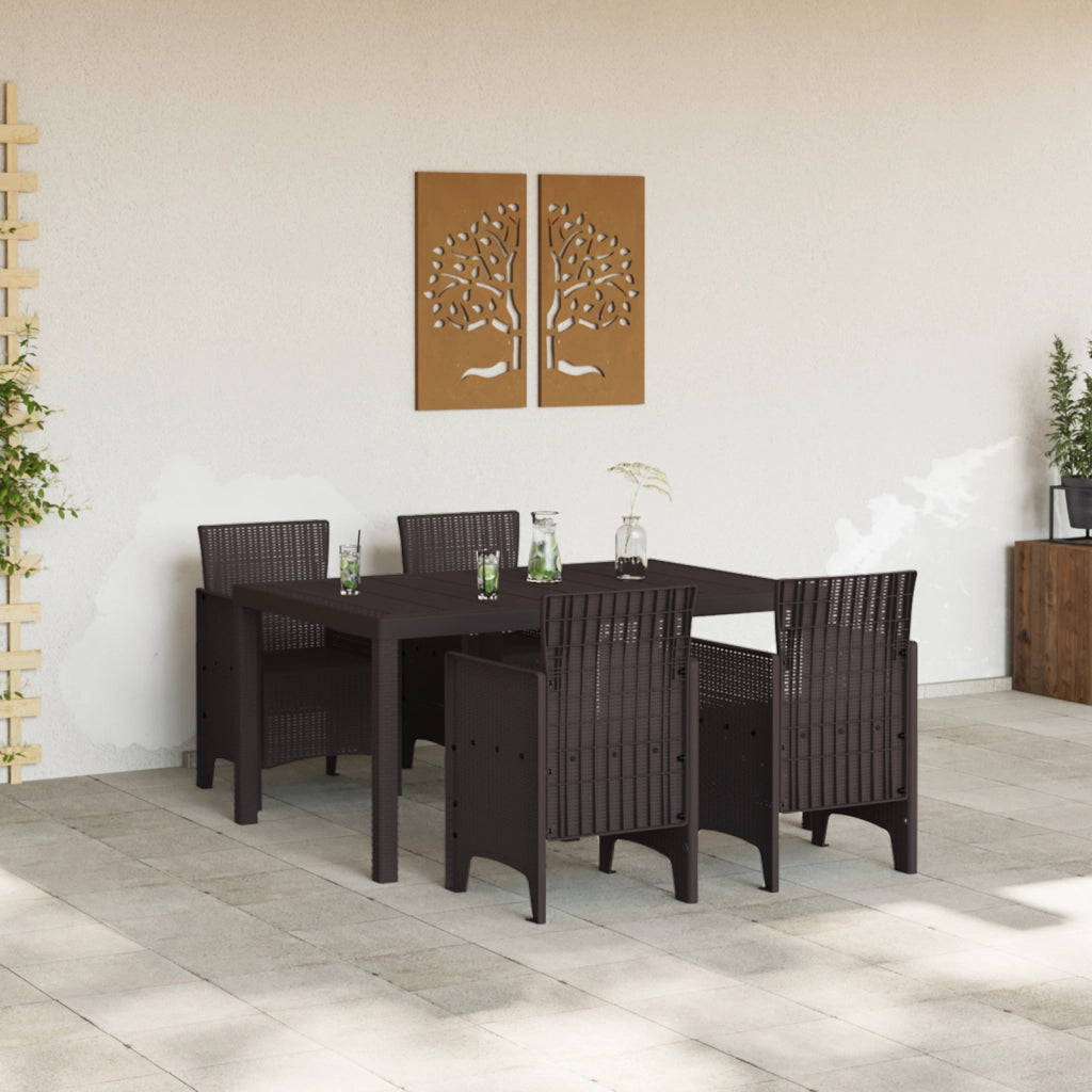 Set da Pranzo da Giardino 5 Pezzi in Polyrattan Marrone