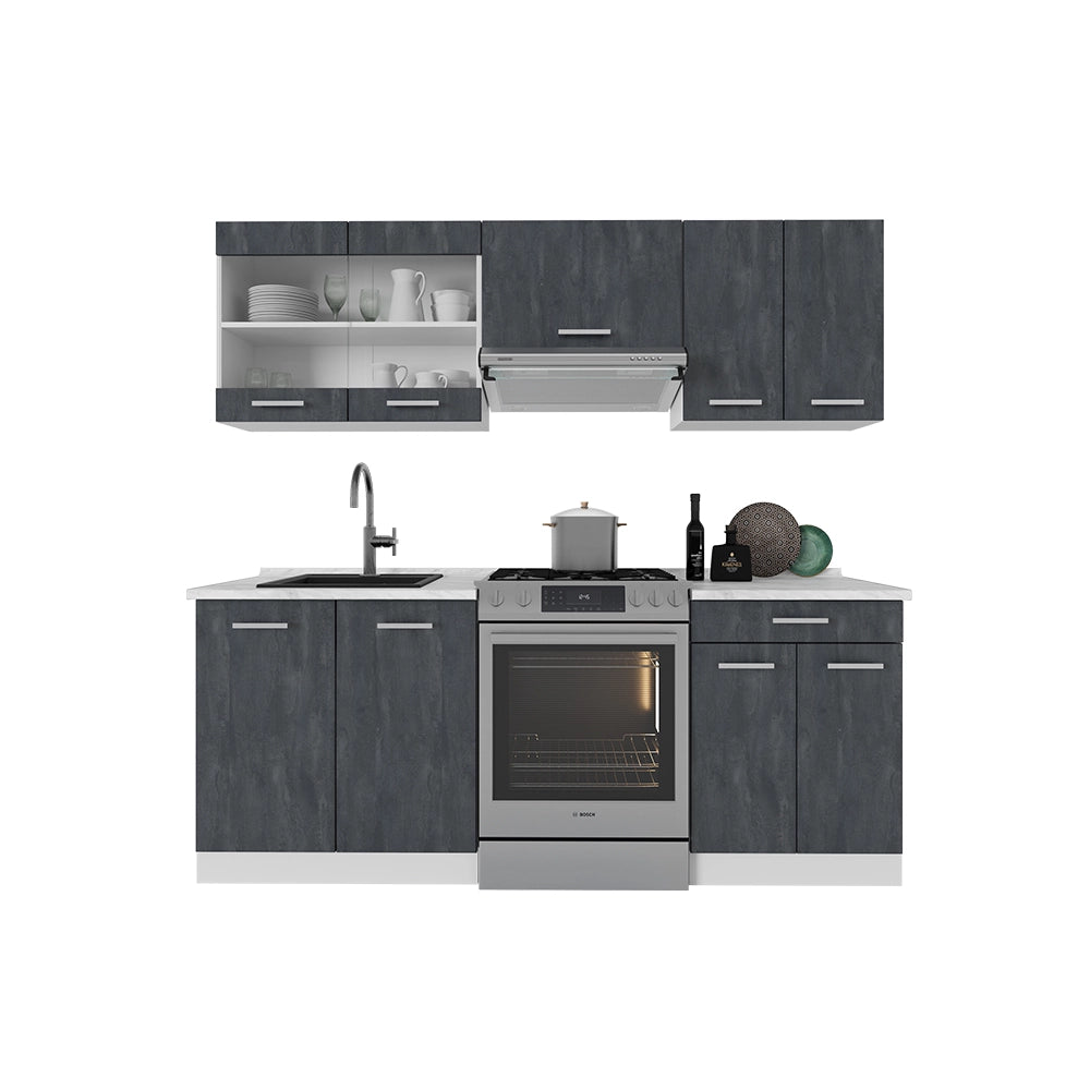 Vicco Mobile da cucina Nero cemento/bianco 200 cm PL Marmo