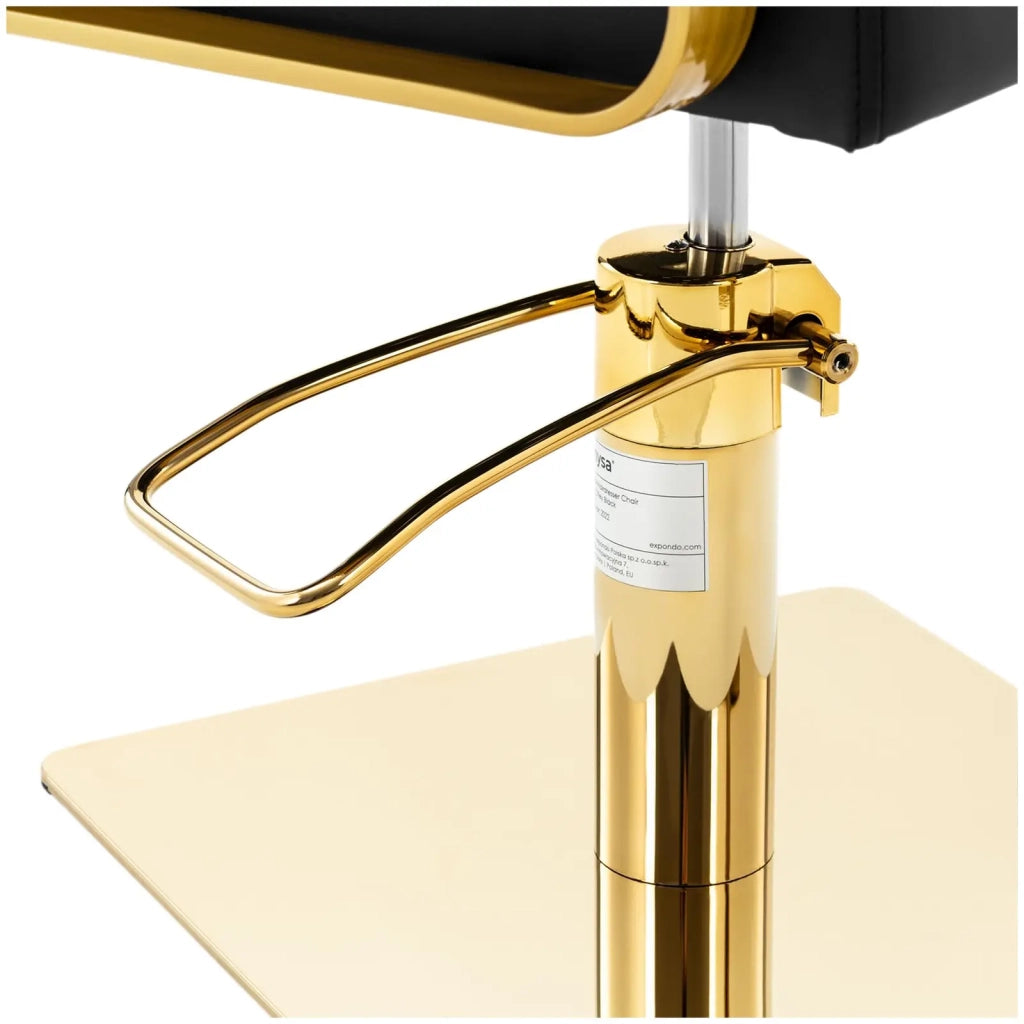 Poltrona professionale per parrucchiere con poggiapiedi 200 kg acciaio inox PVC nero e oro 14_0008942