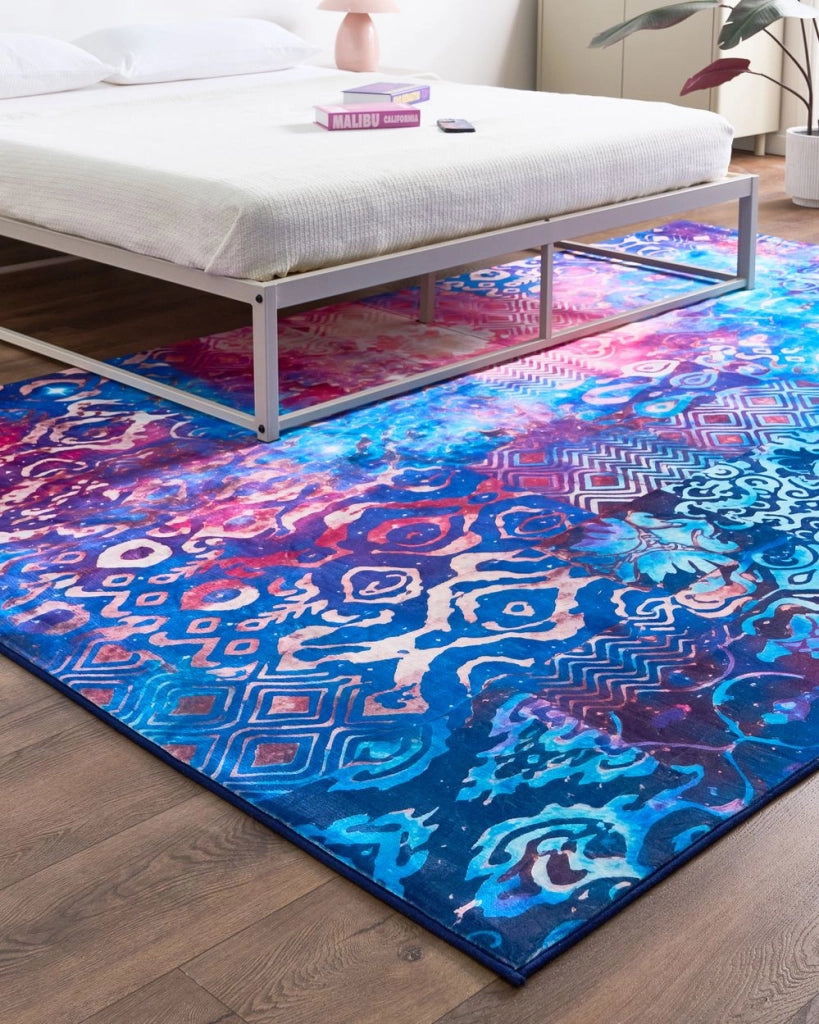Tappeto multicolore in poliestere 200 x 300cm tessuto a trama piatta stile orientale boho con vivaci motivi stampati