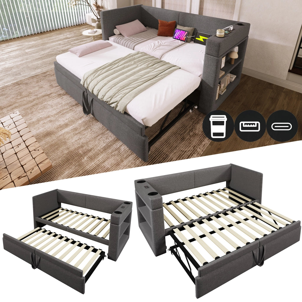 Divano letto con estrazione cotone lino 90x200 cm