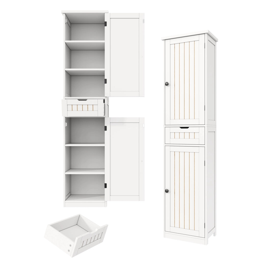 Armadio contenitore 170x40x30 cm con 4 ripiani regolabili; struttura in MDF bianco
