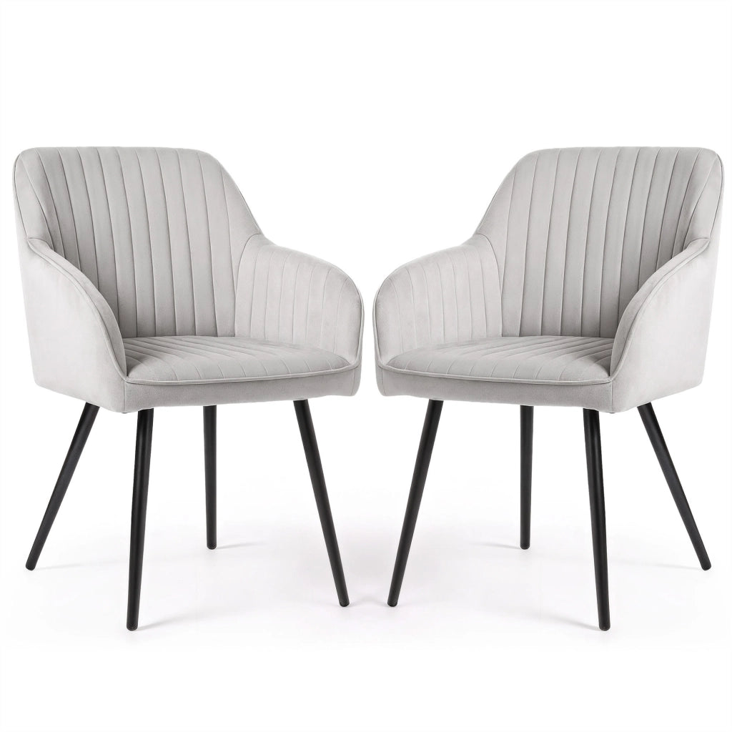 Set di 2 Sedie in velluto con cuciture verticali FLORENCE Grigio gambe nere