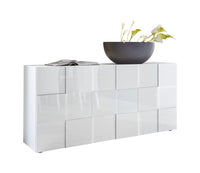Madia Moderna 3 Ante Design a Scacchi Modello Dama 181x42x84 cm Bianco Lucido