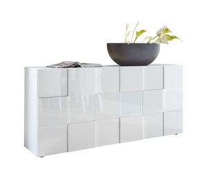 Madia Moderna 3 Ante Design a Scacchi Modello Dama 181x42x84 cm Bianco Lucido