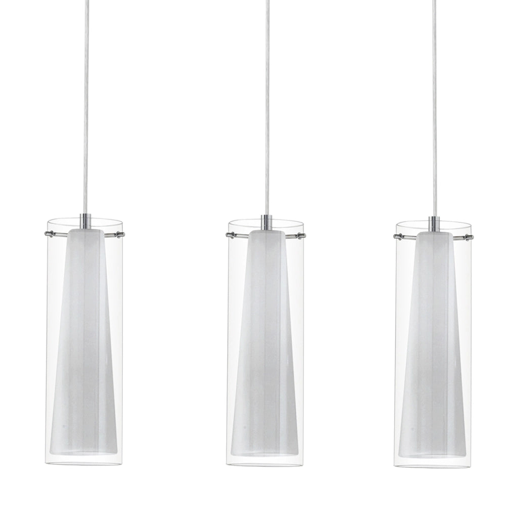 Lampadario A Sospensione Contemporaneo Pinto Acciaio Cromo Vetro 3 Luci E27