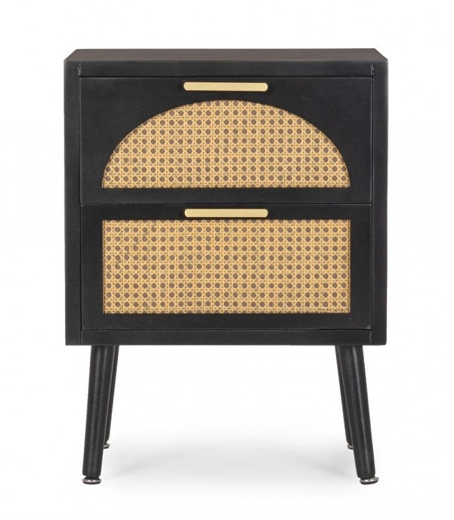 Cassettiera 2 Cassetti Legno Nero Boho da Interno - JOSIE