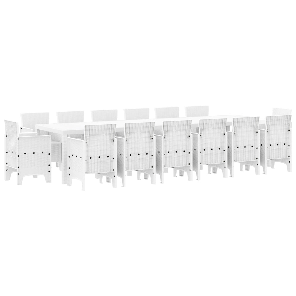 Set da pranzo da giardino  15 pezzi bianco polyrattan