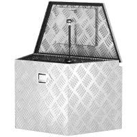 Cassa degli attrezzi per rimorchio scatola di stoccaggio in alluminio bloccabile forma trapezoidale 73,7 x 41 x 46 cm argento