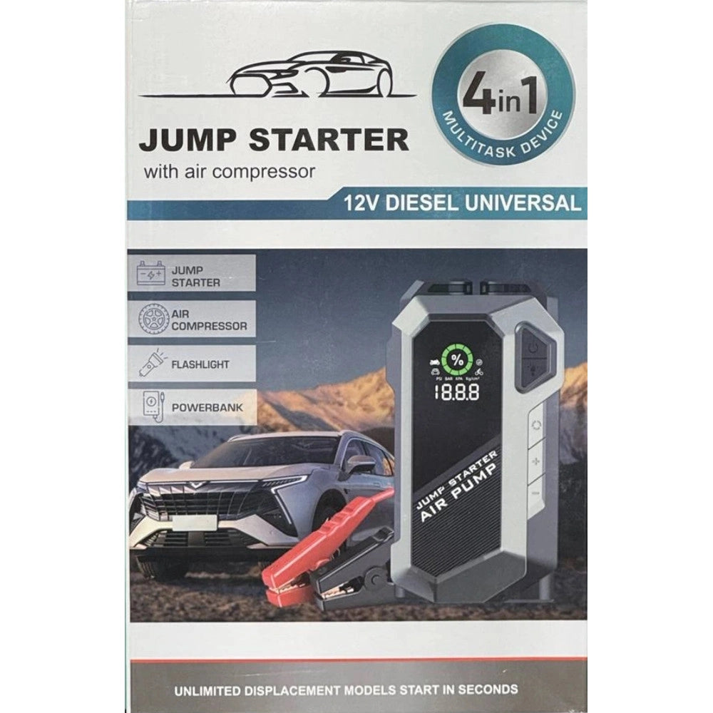 Trade Shop - Avviatore Di Emergenza Per Auto Portatile Con Compressore D'aria Torcia Power Bank 4in1 -