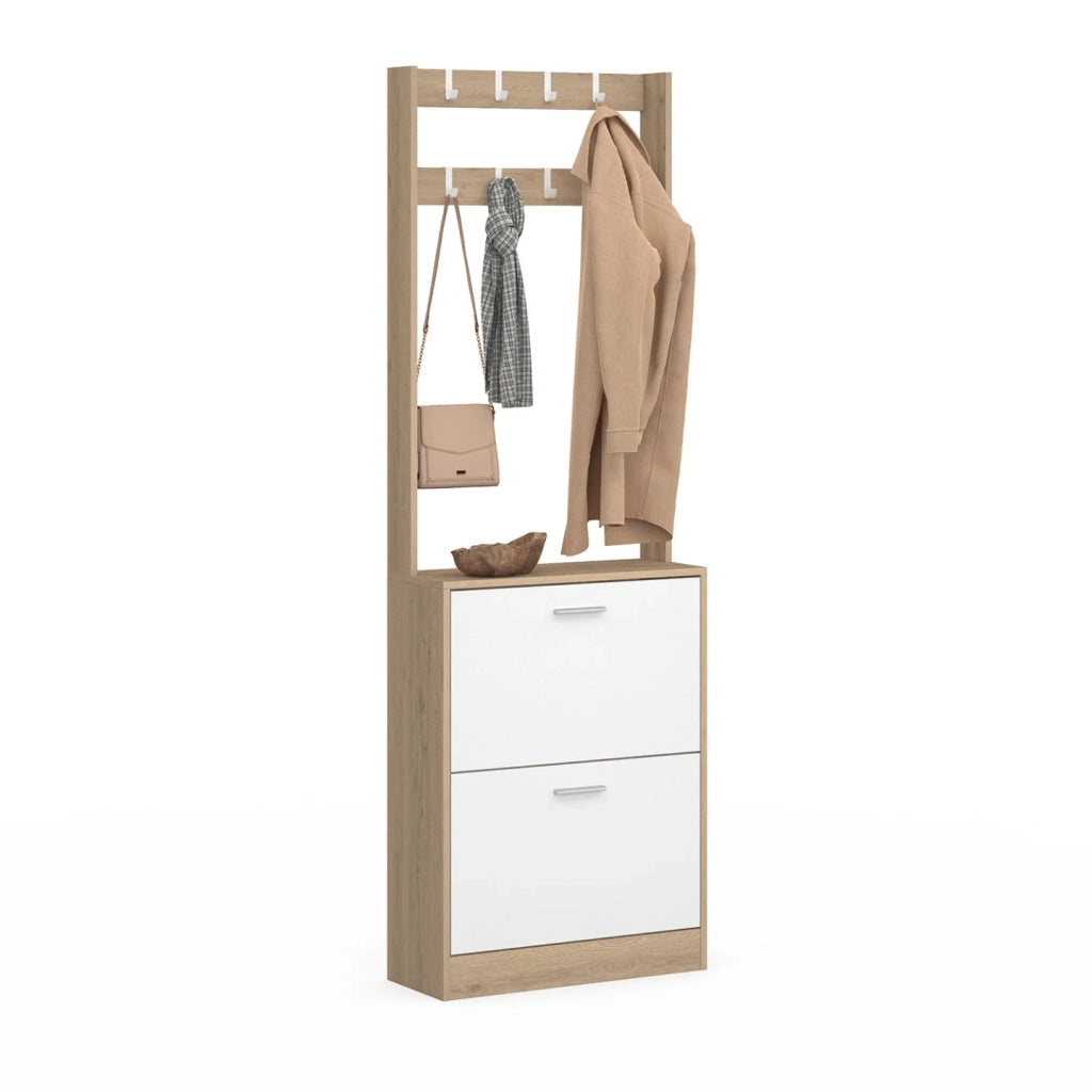 IDMarket - Scarpiera KLARK a 2 ante con effetto legno e bianco