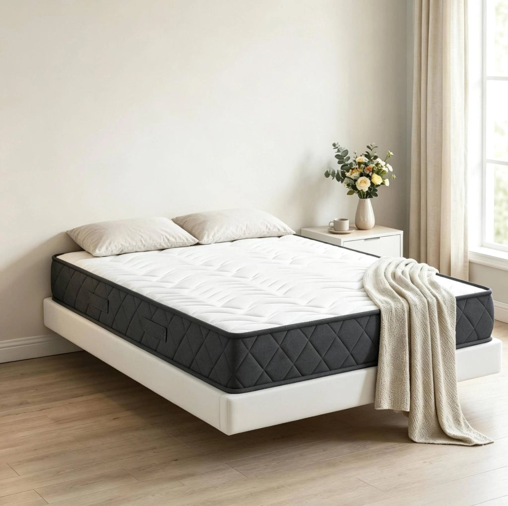 Materasso 160x200 cm in memory foam e schiuma ondulata, bianco e grigio