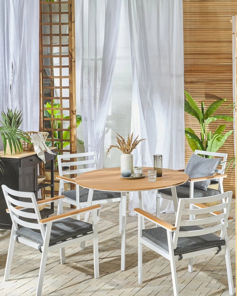 Set di 4 sedie da giardino in alluminio bianco grigio scuro cuscini per sedili con finitura verniciata a polvere per esterni