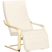 Poltrona Relax con Poggiapiedi Regolabile in 5 Posizioni Seduta Ampia in Betulla e Poliestere Bianco Crema 66;5 × 94 × 100 cm