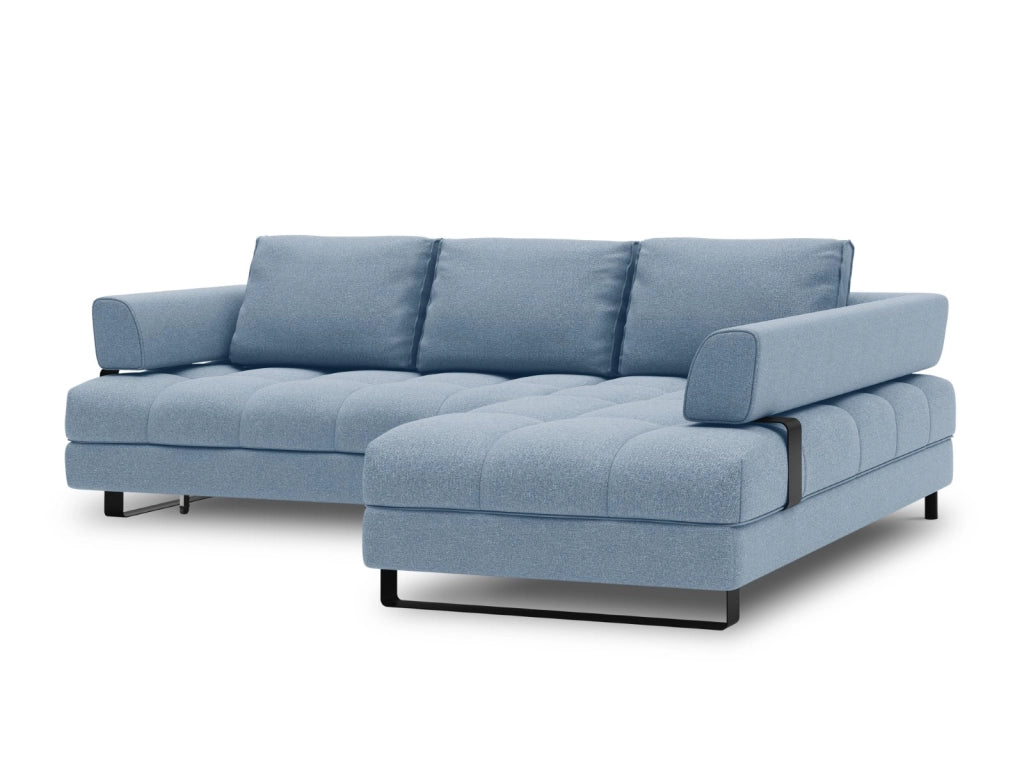 Cosmopolitan Design - Divano convertibile angolare destro con contenitore "Clinton" 5 posti in tessuto strutturato blu 