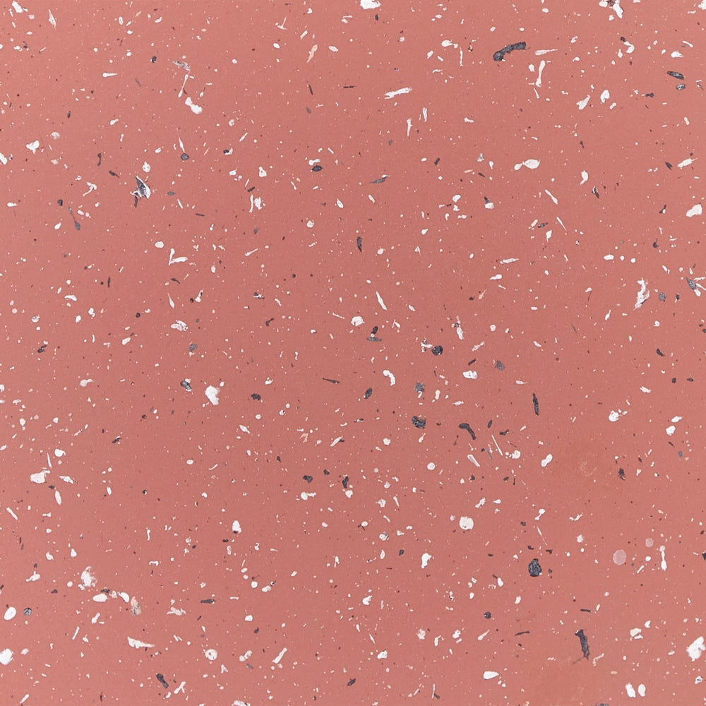 Tavolino rosso con effetto terrazzo in fibra di vetro MgO con piano rotondo a forma di clessidra resistente ai raggi UV, alla ruggine e all'acqua e al vento.