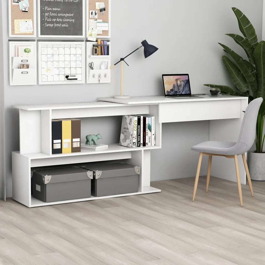 Scrivania | Tavolo da Ufficio ad Angolo Bianca 200x50x76 cm in Legno Multistrato