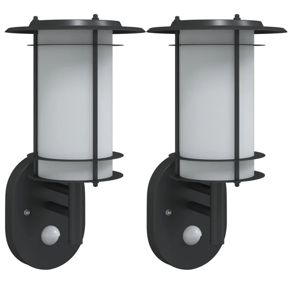 Set di 2 applique da esterno con sensore di movimento 19 x 19 x 31 cm acciaio inox nero 02_0056603