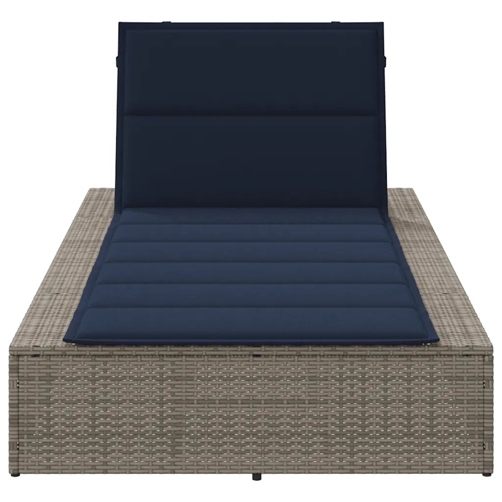 Lettino Prendisole con Cuscino Galleggiante Grigio Polyrattan