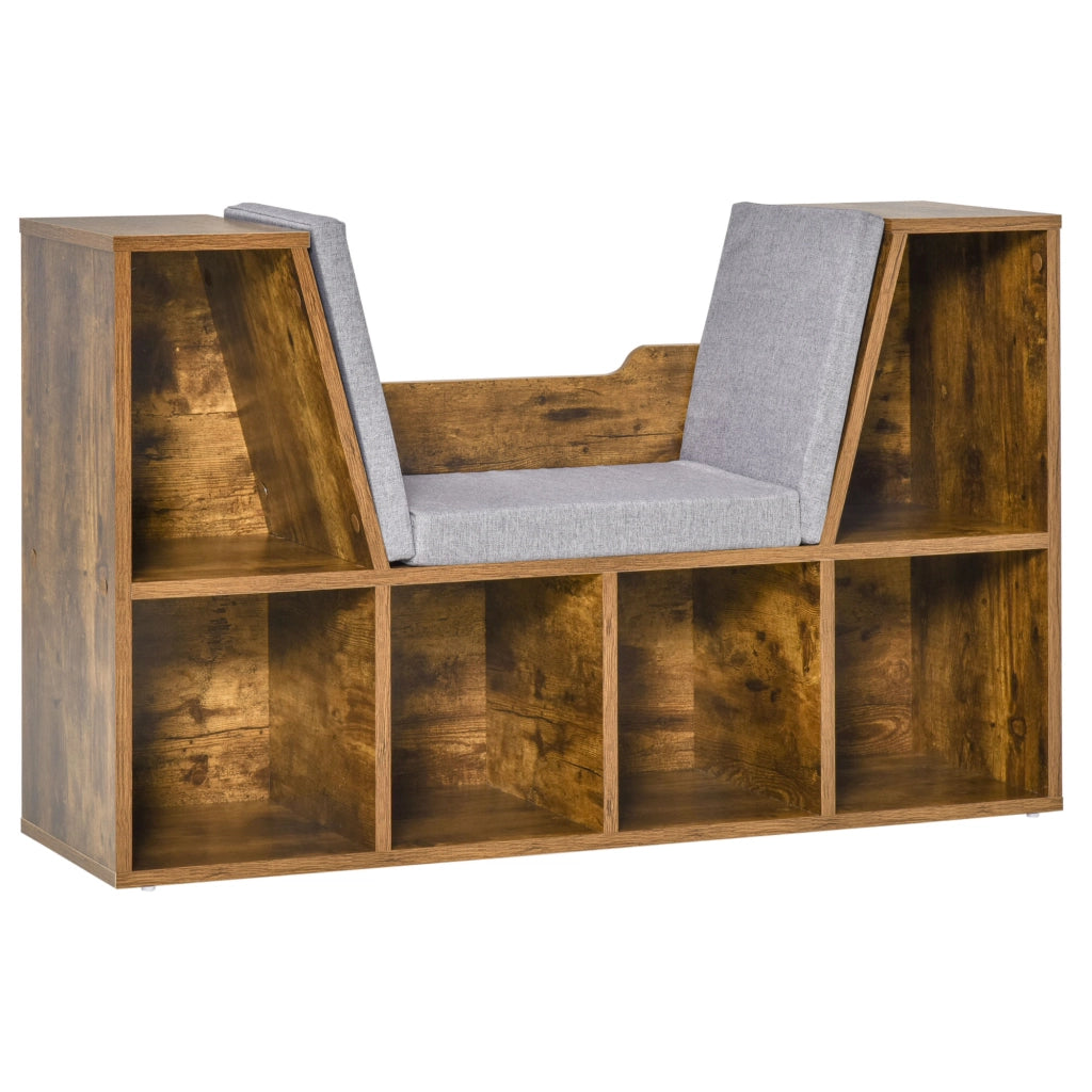 Libreria a cubi 6 scomparti con panca ¨C zephmum ¨C 102x30x61 cm, legno marrone rustico