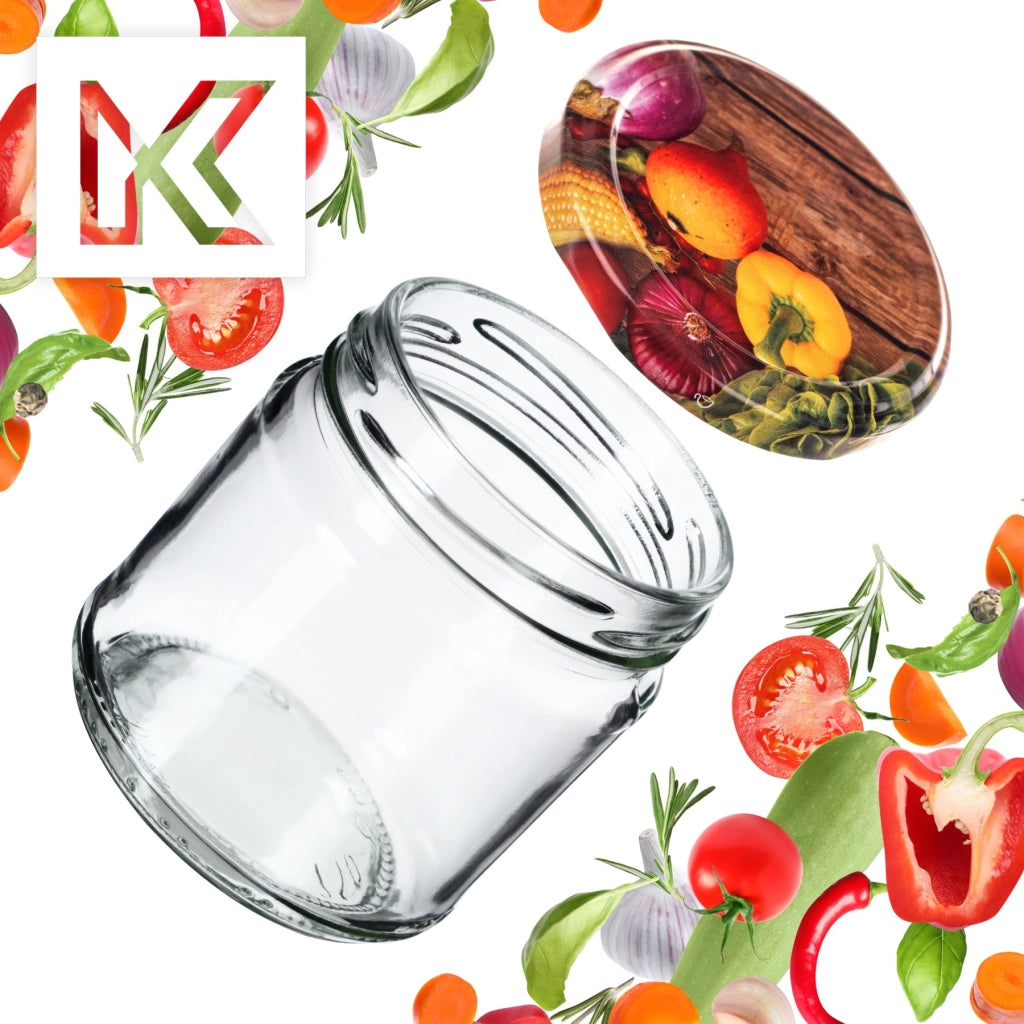 KADAX Barattoli per conserve Lerma 200ml 10 pezzi 66mm + coperchi "Pepe"