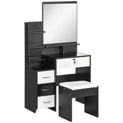 Scrivania da trucco con specchio e cassetti ¨C Zephmum ¨C Bianco e nero 90x50x75
