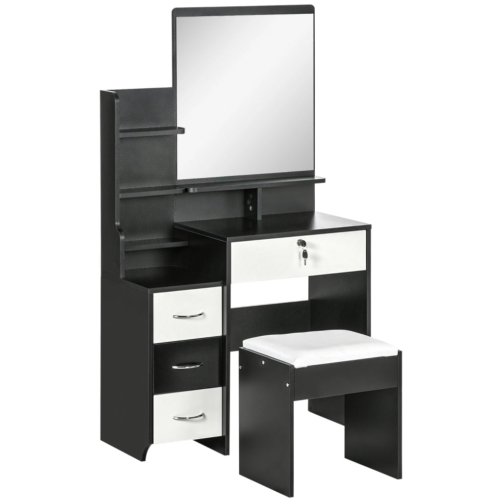 Scrivania da trucco con specchio e cassetti ¨C Zephmum ¨C Bianco e nero 90x50x75